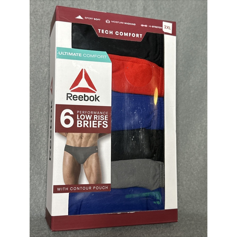 Men's Reebok Tech Comfort Performance Low Rise Briefs Underwear, 6-Pack, 2XL
